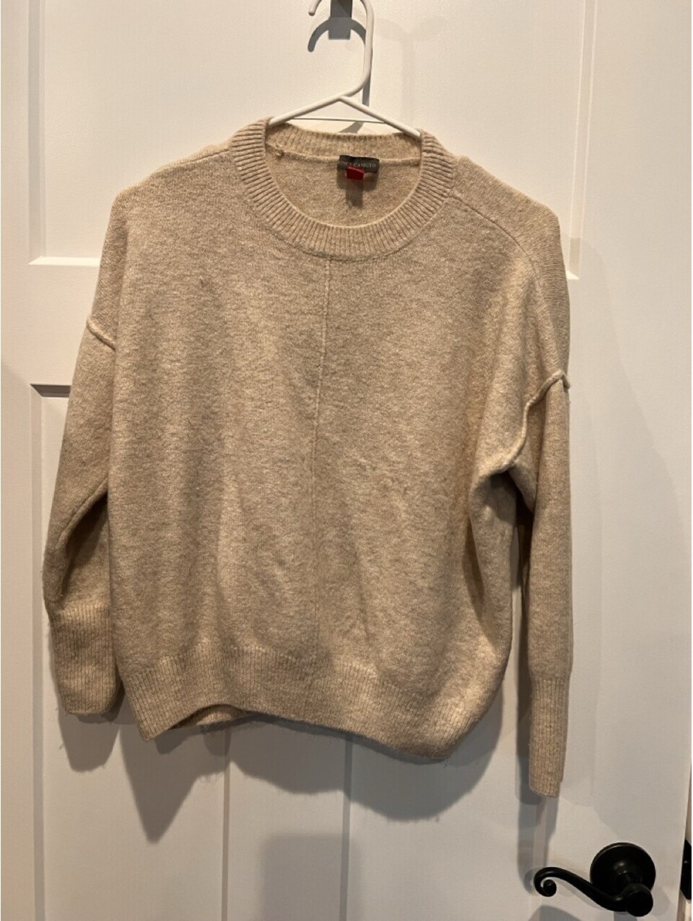 Vince Camuto Womens S Beige Oatmeal Crewneck Knit Sweater Pullover